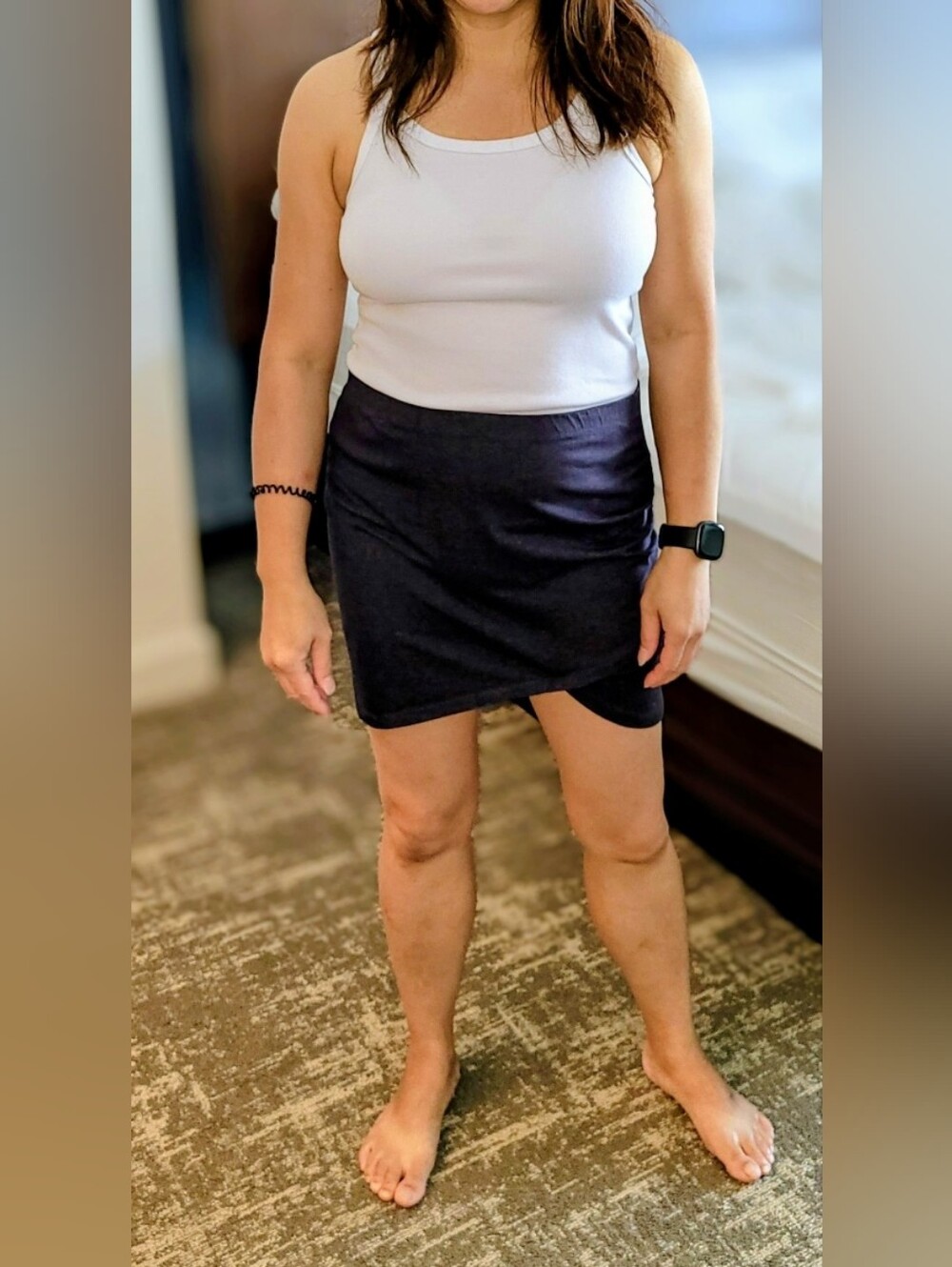 Black Mini Skirt with Overlap Hem - Women's